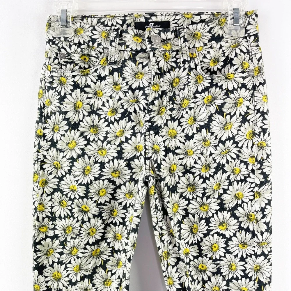 Seven 7 For All Mankind Skinny Jeans Black Daisy Floral Jeans Size 24 Stretchy - Picture 2 of 11